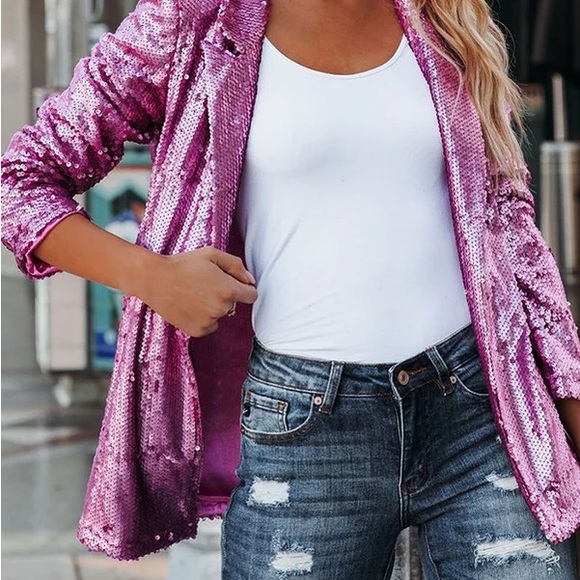 Sequins women jacket bling shiny purple Blazer - Picture 2 of 5